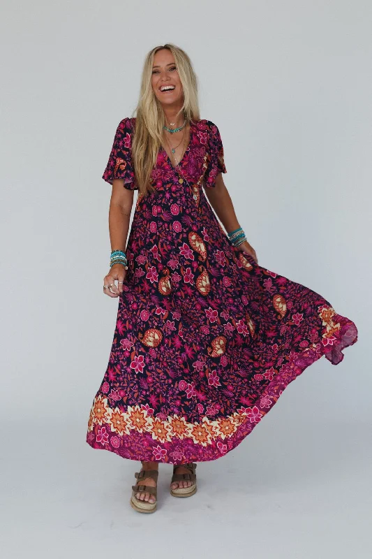 women's midi dressesMidnight Floral Maxi Dress - Navy Multi