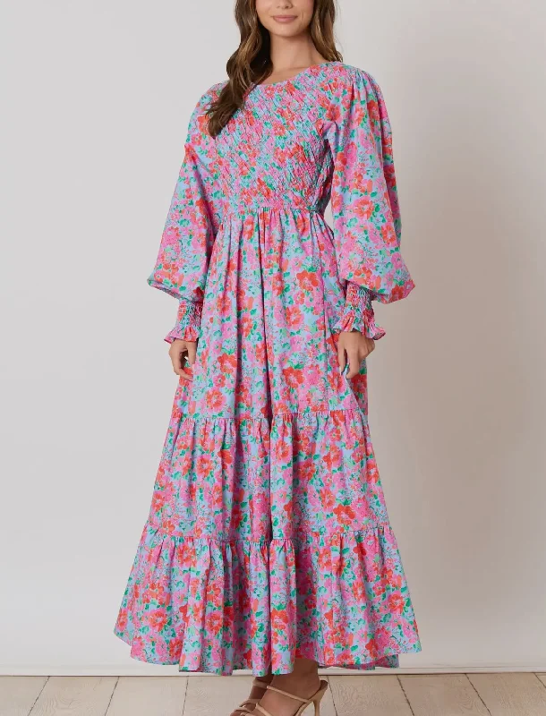 Zip-Up DressFloral smocked maxi dress