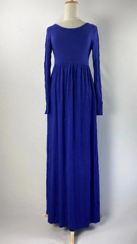 Flowy DressLong Sleeve Soft Stretch Maxi Dress, Royal Blue