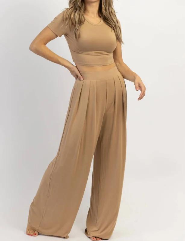 women's timeless pantsButter Soft Palazzo Pants Top Set In Toffee