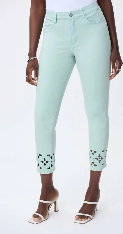 women's designer pantsFloral Cutout Pants In Mint Green