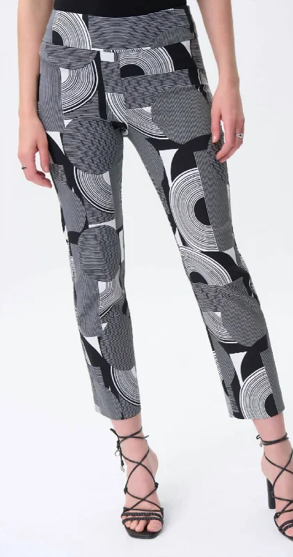 women's retro pantsGeometric Print Cropped Pants In Vanilla Black