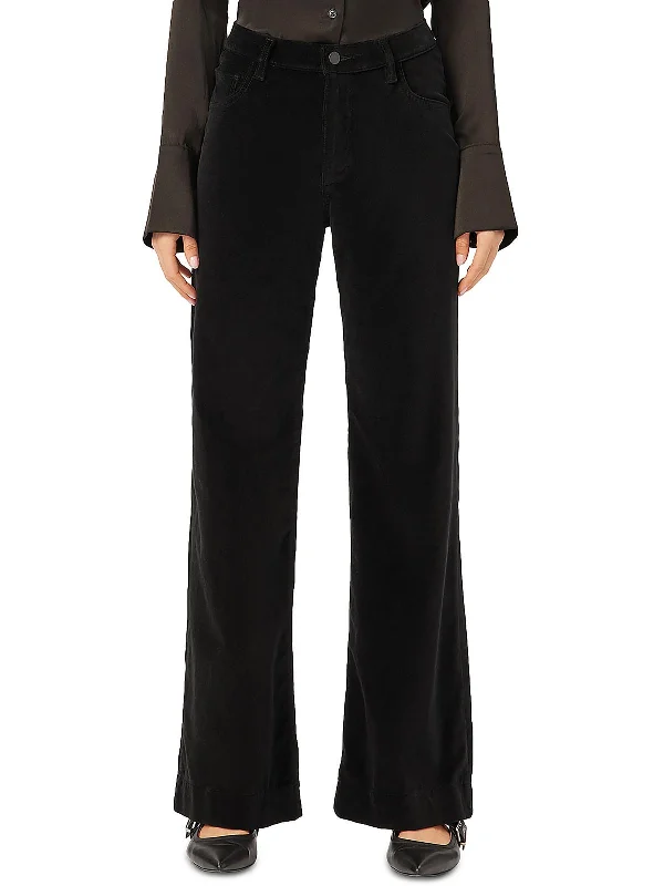 women's striped pantsHepburn Womens Velvet High Rise Wide Leg Pants