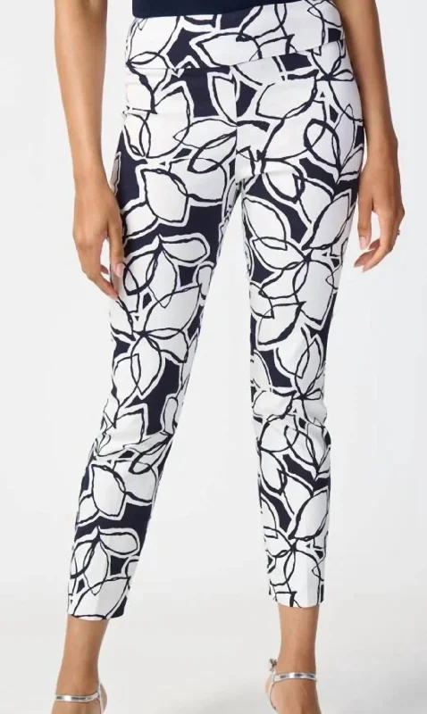 women's everyday pantsLeaf Print Millennium Pull-On Pants In Midnight Blue Vanilla