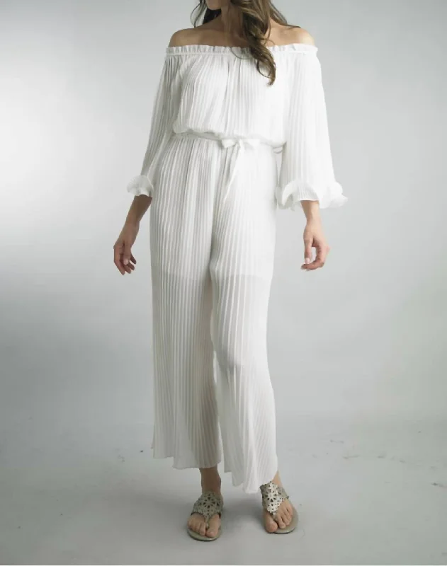 women's cotton pantsOff Shoulder Jumpsuit In White