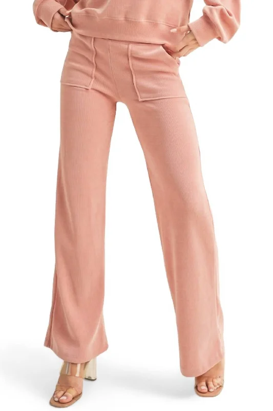 women's mid-rise pantsWide Leg Ribbed Pants In Dusty Rose