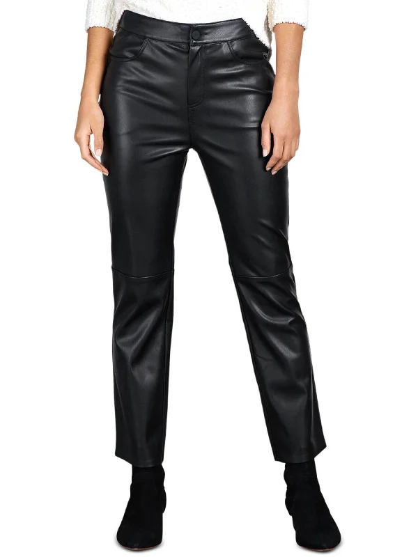 women's short pantsWomens Faux Leather Fleece Lined Cropped Pants