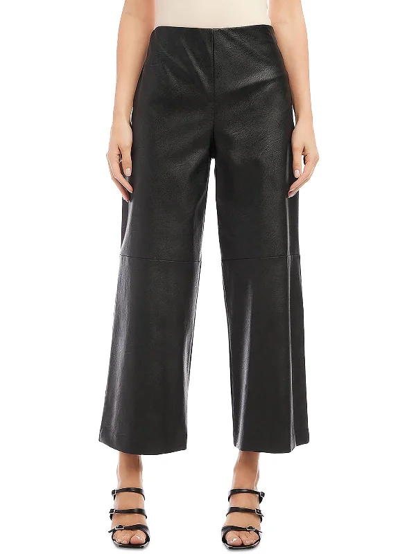 women's stretch pantsWomens Faux Leather High Rise Wide Leg Pants