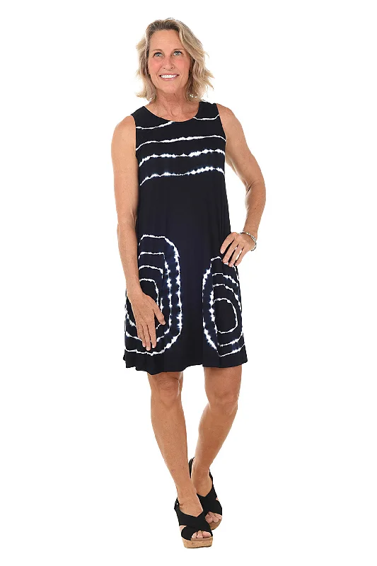 women's wrinkle-resistant dressesBlack Bullseye Tie-Dye Sleeveless Dress