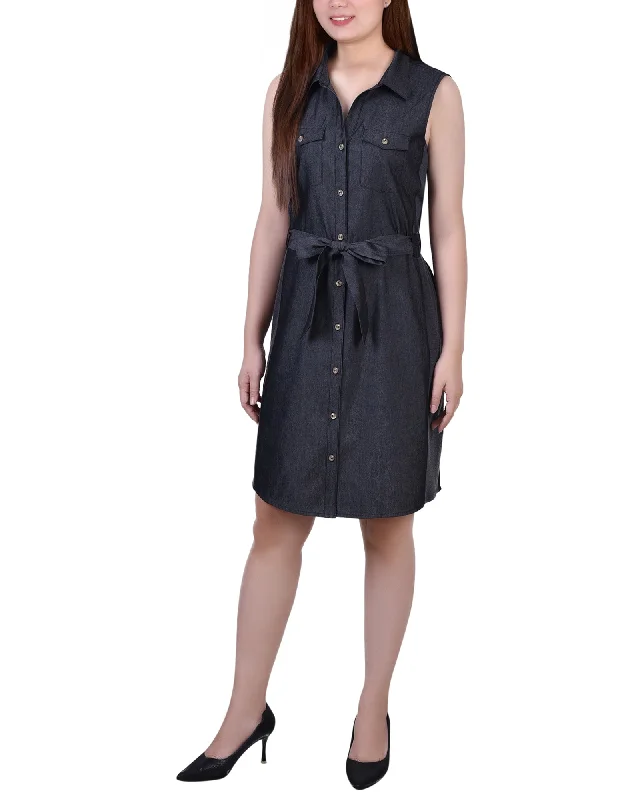 women's halter dressesSleeveless Belted Chambray Dress