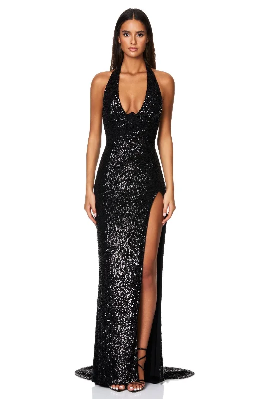 Floor-Length DressNookie Sensation Plunge Gown - Black