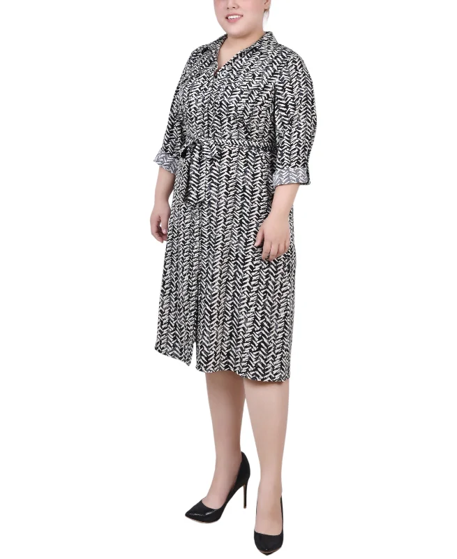 women's sleeveless dressesPlus Size Long Sleeve Roll Tab Shirtdress