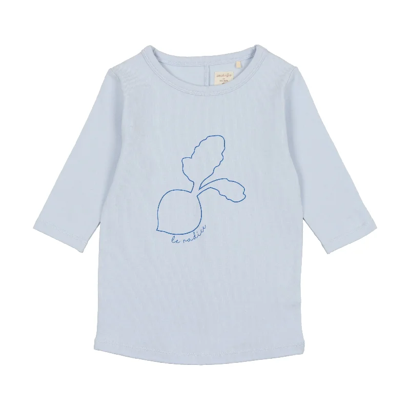 women's tops with embroidery detailsAnalogie Radish T-Shirt Three Quarter Sleeve - Pale Blue