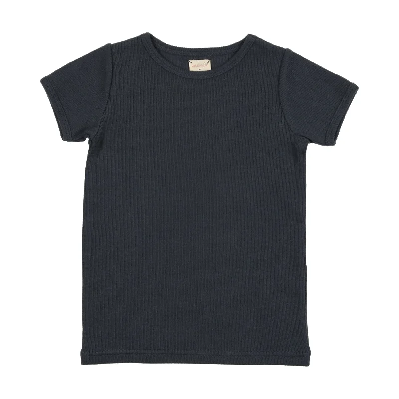 women's tops with asymmetrical designsAnalogie Ribbed Big Girls T-Shirt Short Sleeve - Off Navy