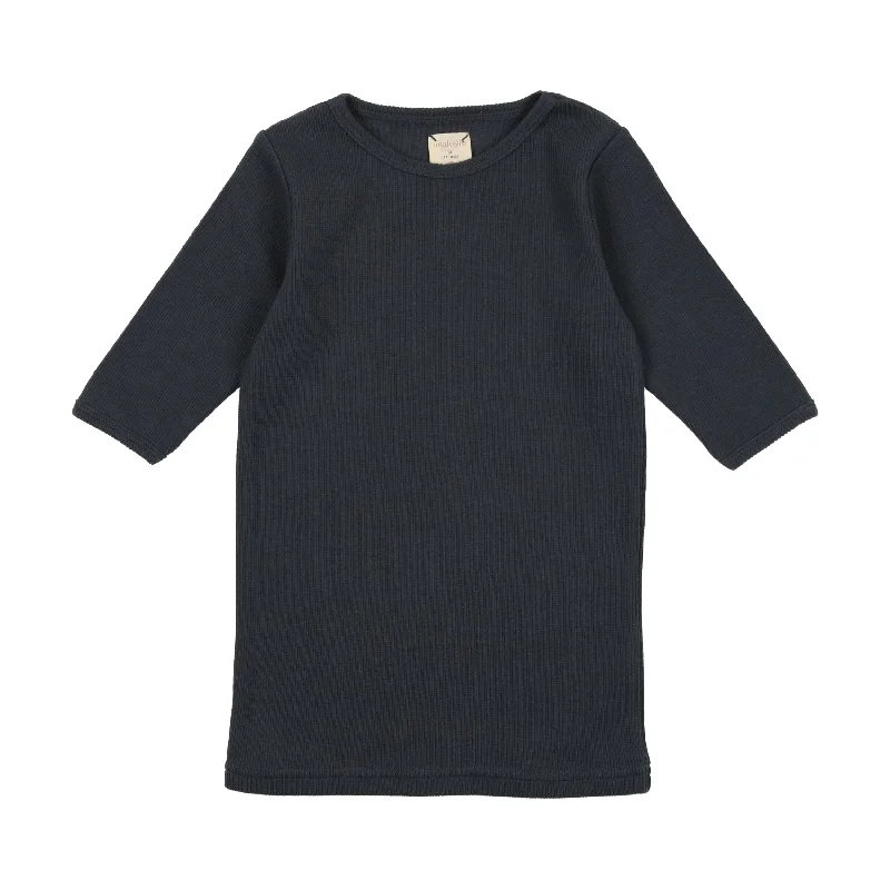 women's tops with sheer overlaysAnalogie Ribbed Big Girls T-Shirt Three Quarter Sleeve - Off Navy