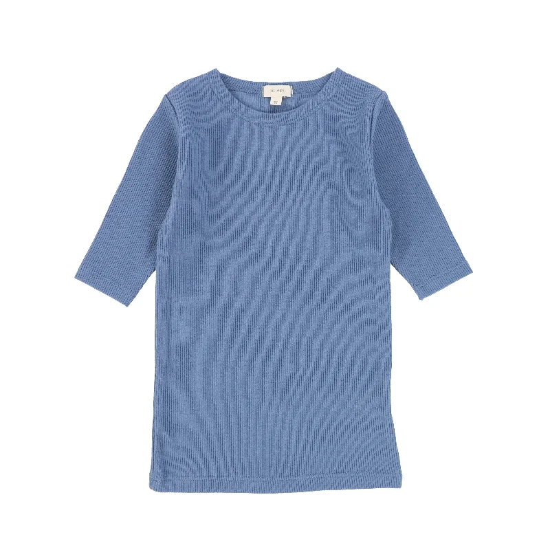 women's tops for relaxed weekendsAnalogie Ribbed Solid T-Shirt Three Quarter Sleeve - Marine