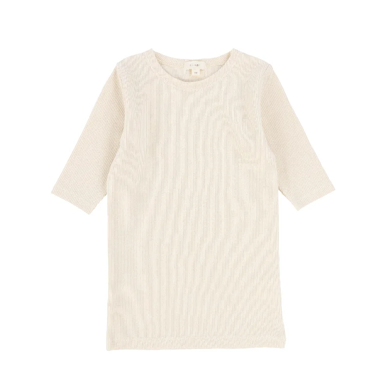 women's tops for everyday eleganceAnalogie Ribbed Solid T-Shirt Three Quarter Sleeve - Natural