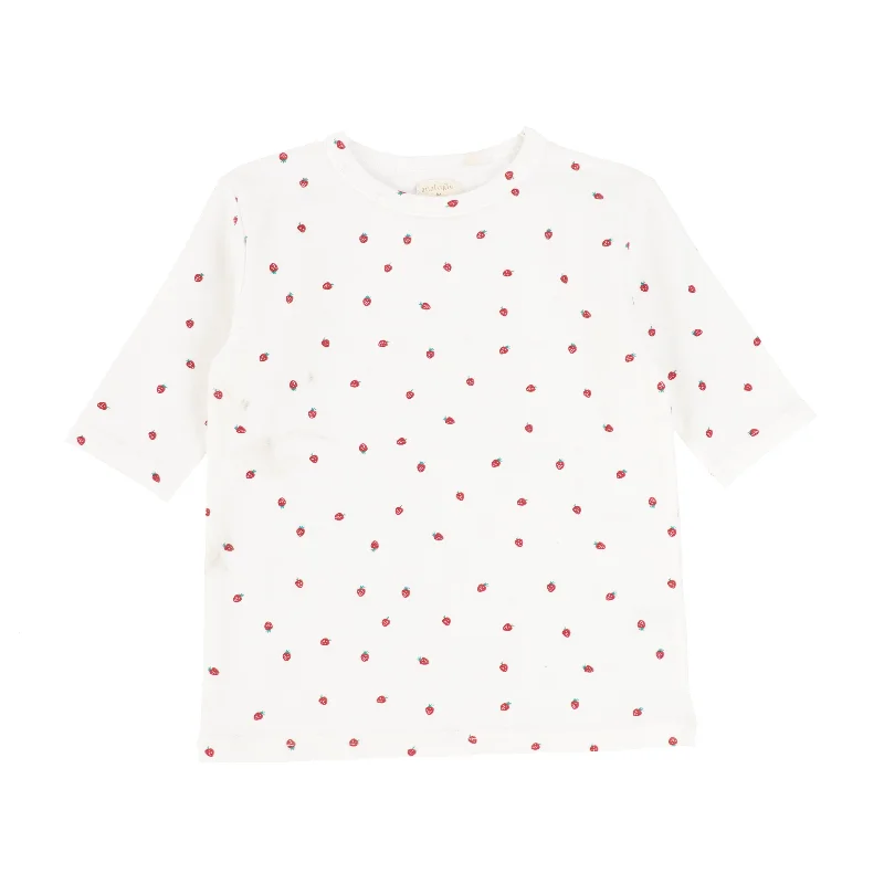 women's tops for those who value both quality and affordabilityAnalogie Strawberry T-Shirt Three Quarter Sleeve - White