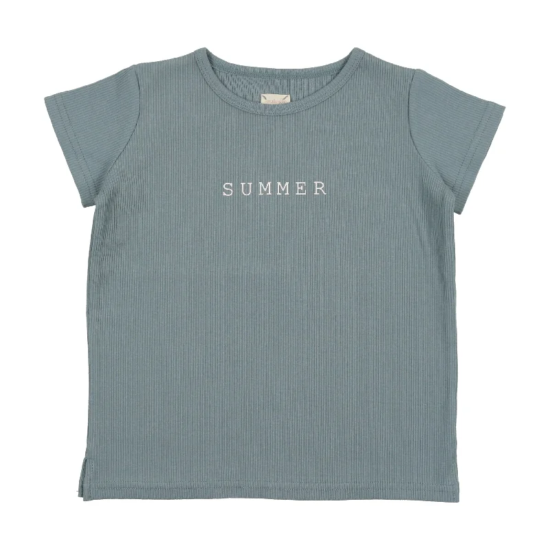 women's tops with flutter sleevesAnalogie "Summer" T-Shirt (Printed Denim Collection) - Ocean