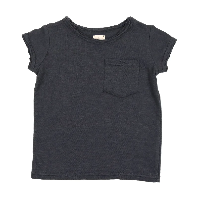 women's tops for summer festivalsAnalogie Textured Cotton Boys Rolled Edge T-Shirt - Off Navy