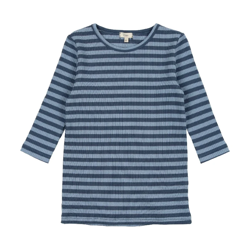 three-quarter sleeve women's topsLil Legs Big Girls T-Shirt Three Quarter Sleeve - Dark Blue/Light Blue Stripe