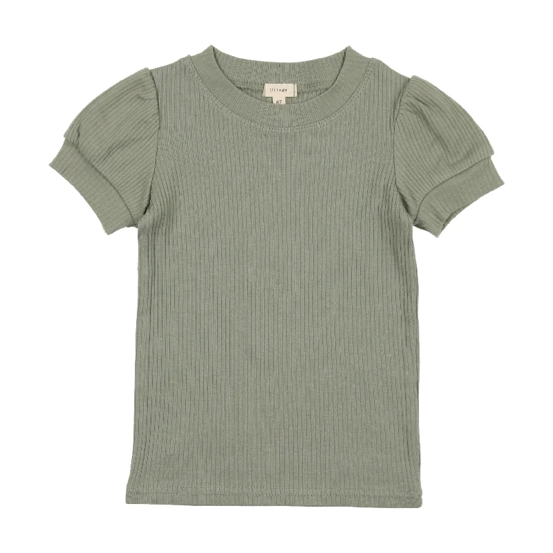 cozy women's tops for fall and winterLil Legs Ribbed Puff Sleeve T-Shirt Short Sleeve - Green