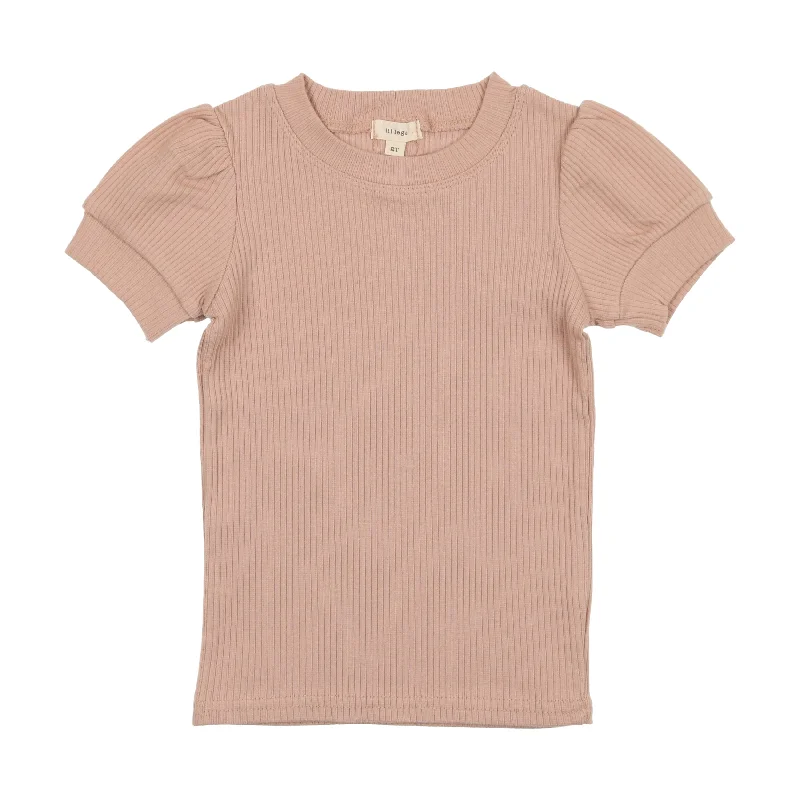 chic women's tops for everyday wearLil Legs Ribbed Puff Sleeve T-Shirt Short Sleeve - Pink