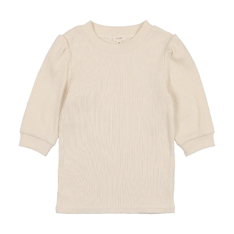 women's tops for those who want to add a bit of flair and personality to their looksLil Legs Ribbed Puff Sleeve T-Shirt Three Quarter Sleeve - Cream