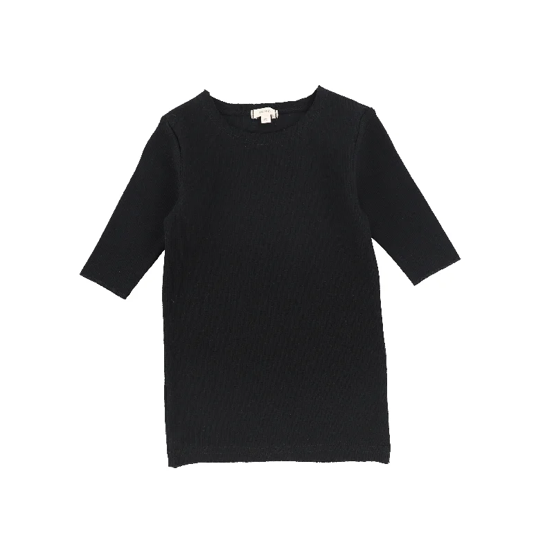 women's tops for business casual attireLil Legs Ribbed Three Quarter Sleeve T-shirt - Black