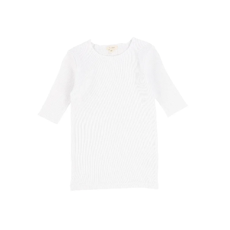 women's tops with ruffled hemsLil Legs Ribbed Three Quarter Sleeve T-shirt - Winter White