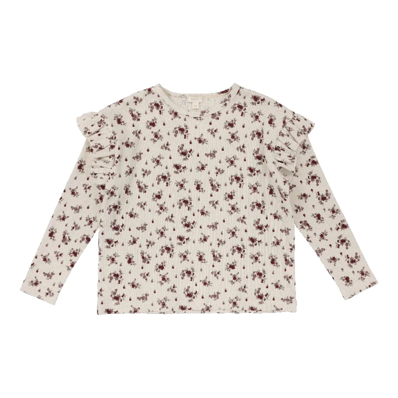 women's tops for those who appreciate subtle and muted tonesLil Legs Ruffle Shoulder T-Shirt Long Sleeve - Floral Cluster