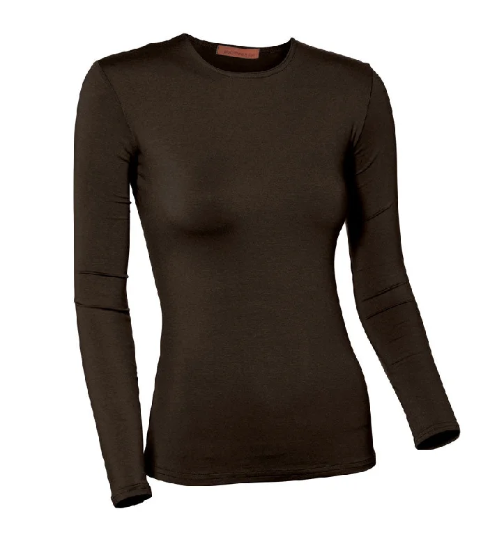 women's tops for vintage fashion enthusiastsPB&J Ladies Lycra Long Sleeve Shell - Brown