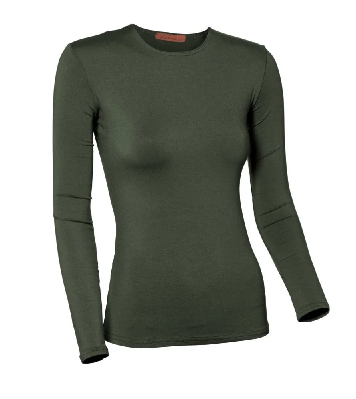 women's tops with embroidery detailsPB&J Ladies Modal Long Sleeve Shell - Olive Green