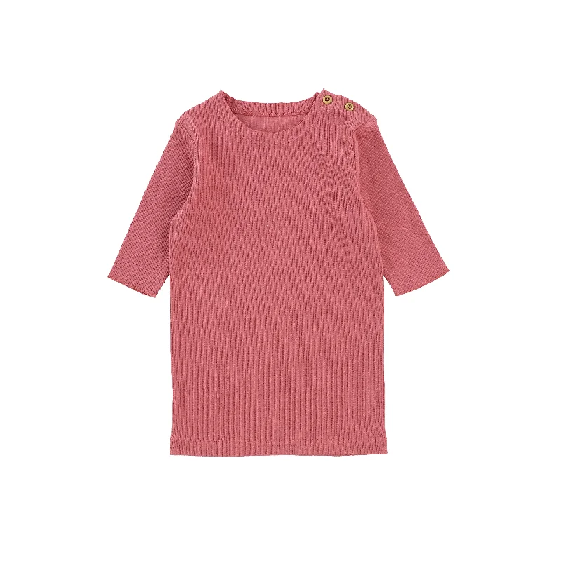 women's tops for those who appreciate subtle and muted tonesLil Legs Three Quarter Sleeve Ribbed Side Buttons T-Shirt - Watermelon Pink