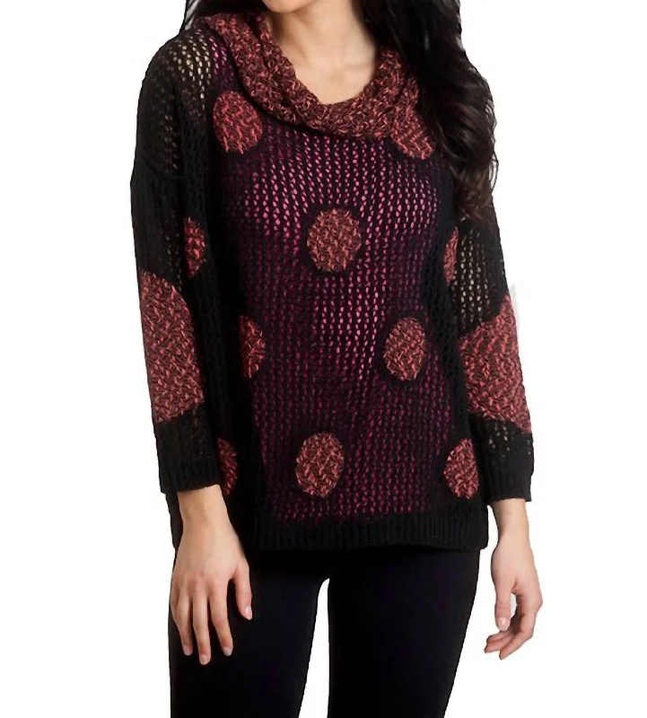 Plus-Size Flannel SweatersCrochet Dot Poncho In Blackfucshia