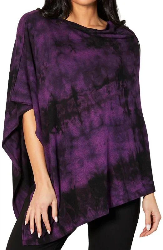 Dressy SweatersMarble Wash Asymmetrical Poncho In Grape