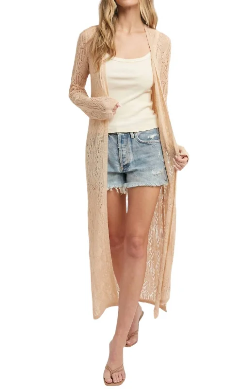 Luxurious Chunky SweatersPointelle Knit Duster In Beige