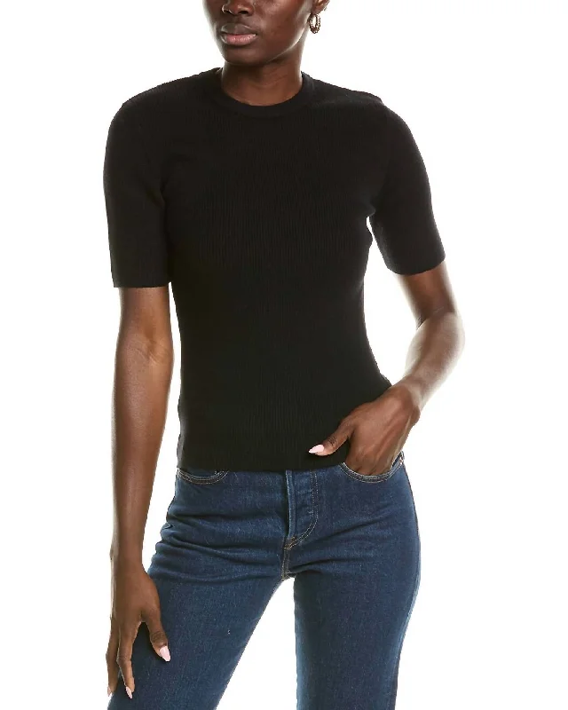 Fitted Cashmere SweatersSalma Ribbed Short Sleeve Sweater In Black