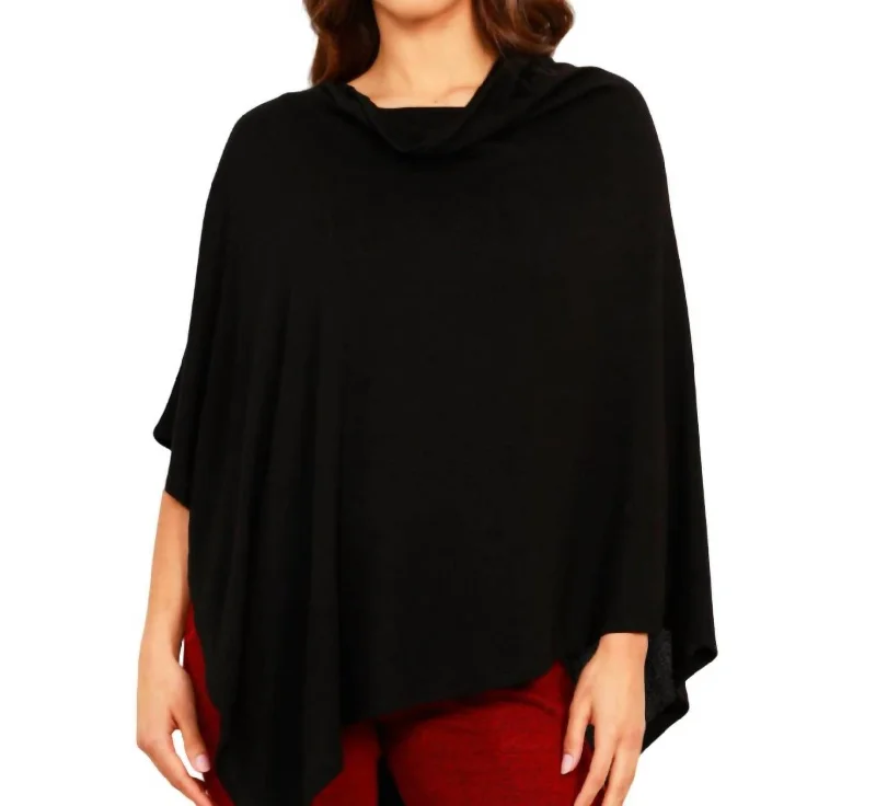 Children's SweatersSolid Asymmetrical Poncho In Black