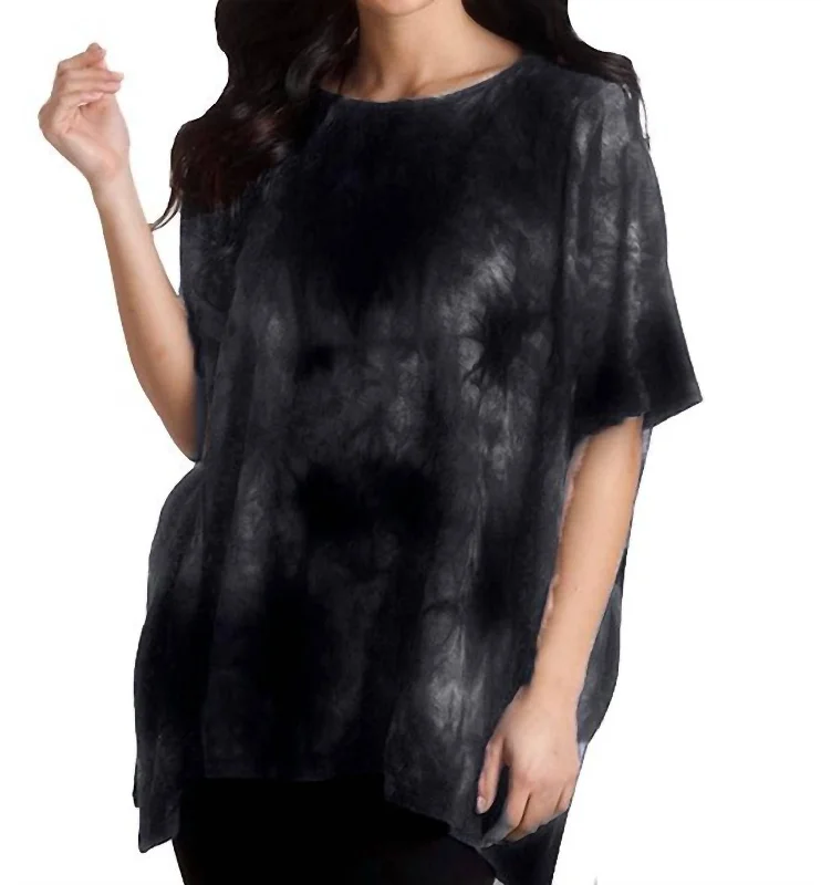 Plus-Size Pullover Chunky SweatersSuper Soft Tie Dye Poncho In Charcoal