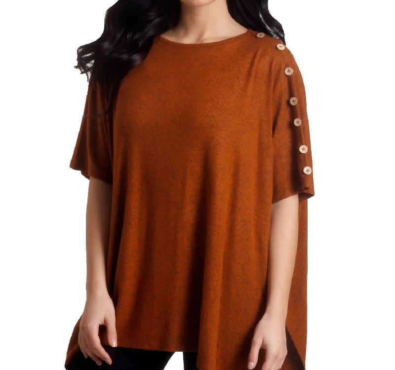 Luxurious Oversized Cardigan SweatersSupersoft Button Detail Poncho In Spice