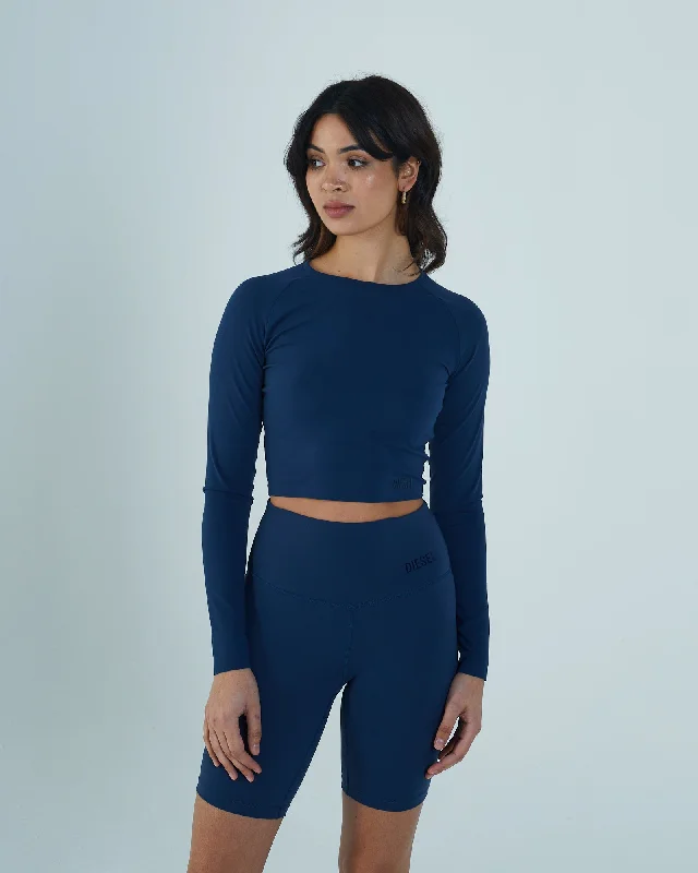 women's tops for bridal showers and baby showersUna Crop Long Sleeve Top Peacock Navy