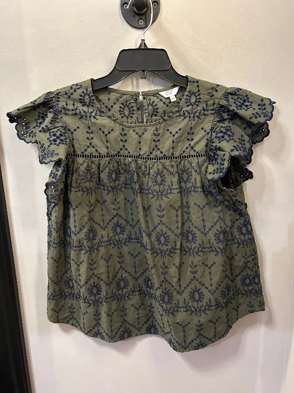 women's tops with geometric patternsTop Short Sleeve By Crown And Ivy In Blue & Green, Size: L