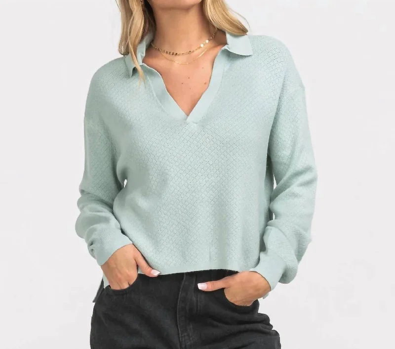 Patterned Cashmere SweatersWomen's Knit Polo Sweater In Moon Mist